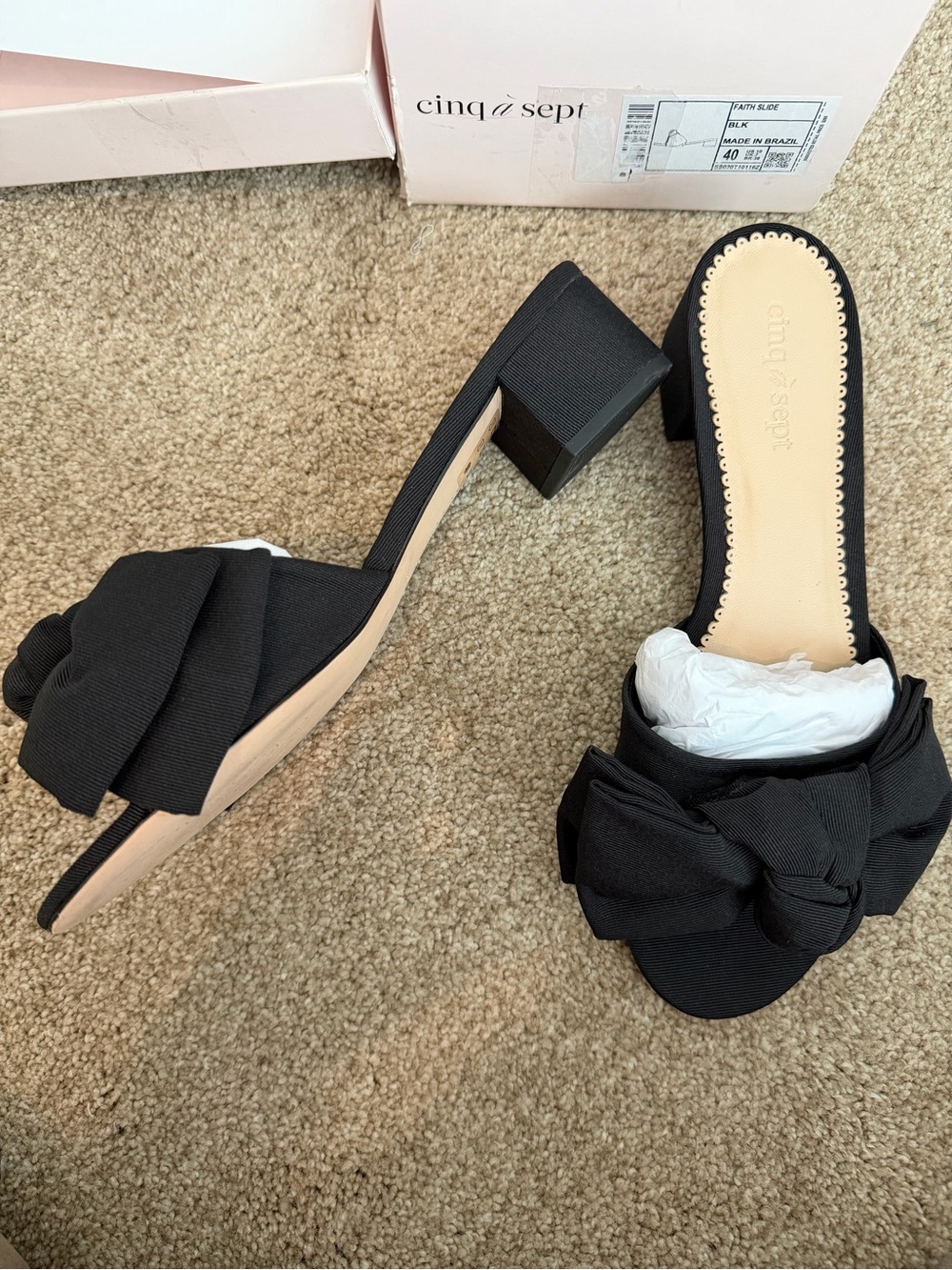 cinq a sept Black Bow Block Heel Slide Sandals - Picture 4 of 4